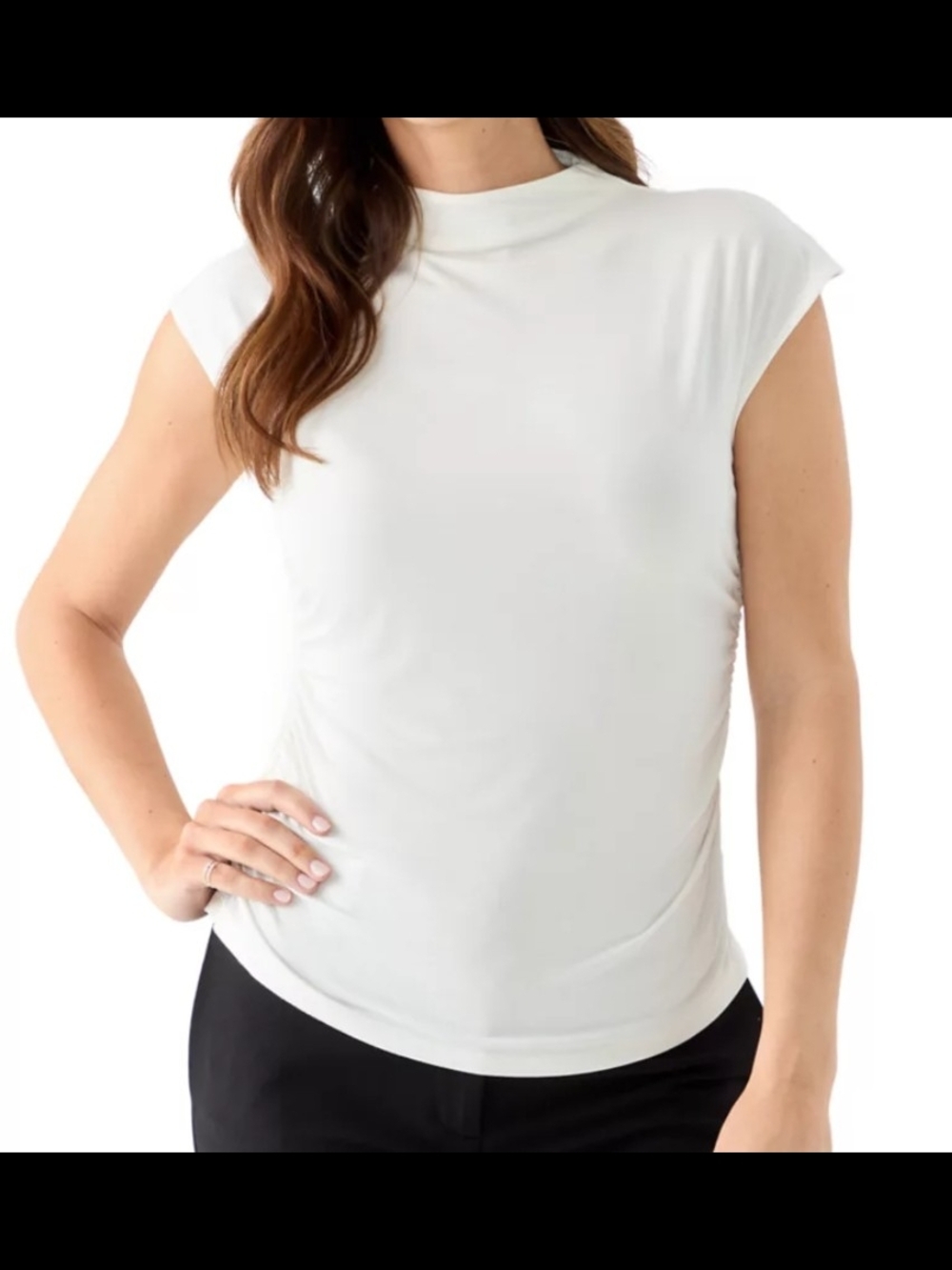 DKNY Mock Neck Cap Sleeve Top